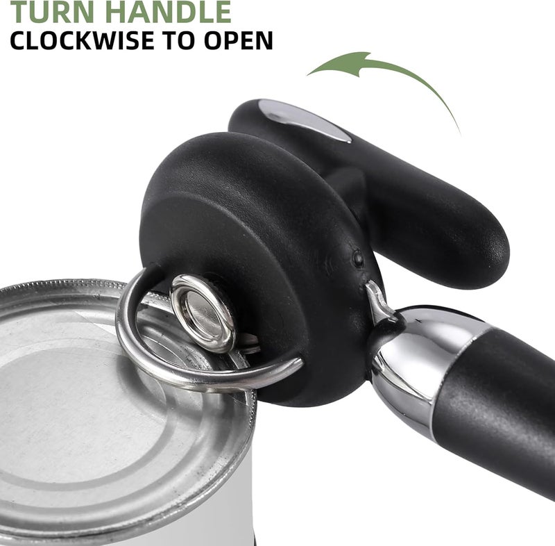Kitver Can Opener Manual Tin Opener Stainless Steel Heavy Duty, Oversized Hand-held Easy Rotary Knob, Safe Cut Manual Can Opener with Non-Slip Handle, Smoother Cut Sharp Blade for Seniors Kitchen Tool, Black - Image 4